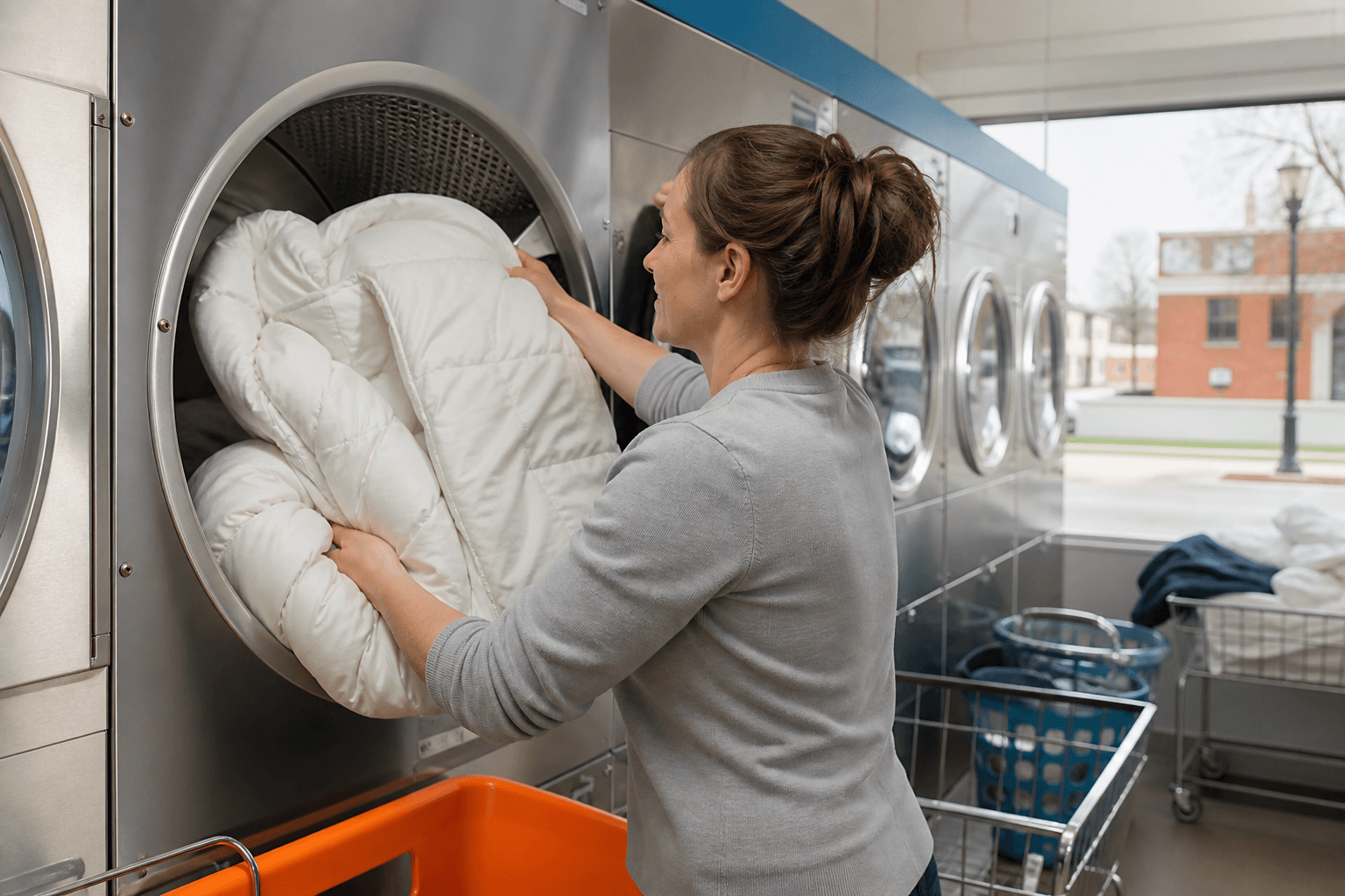 Bulky bedding drying with room to tumble