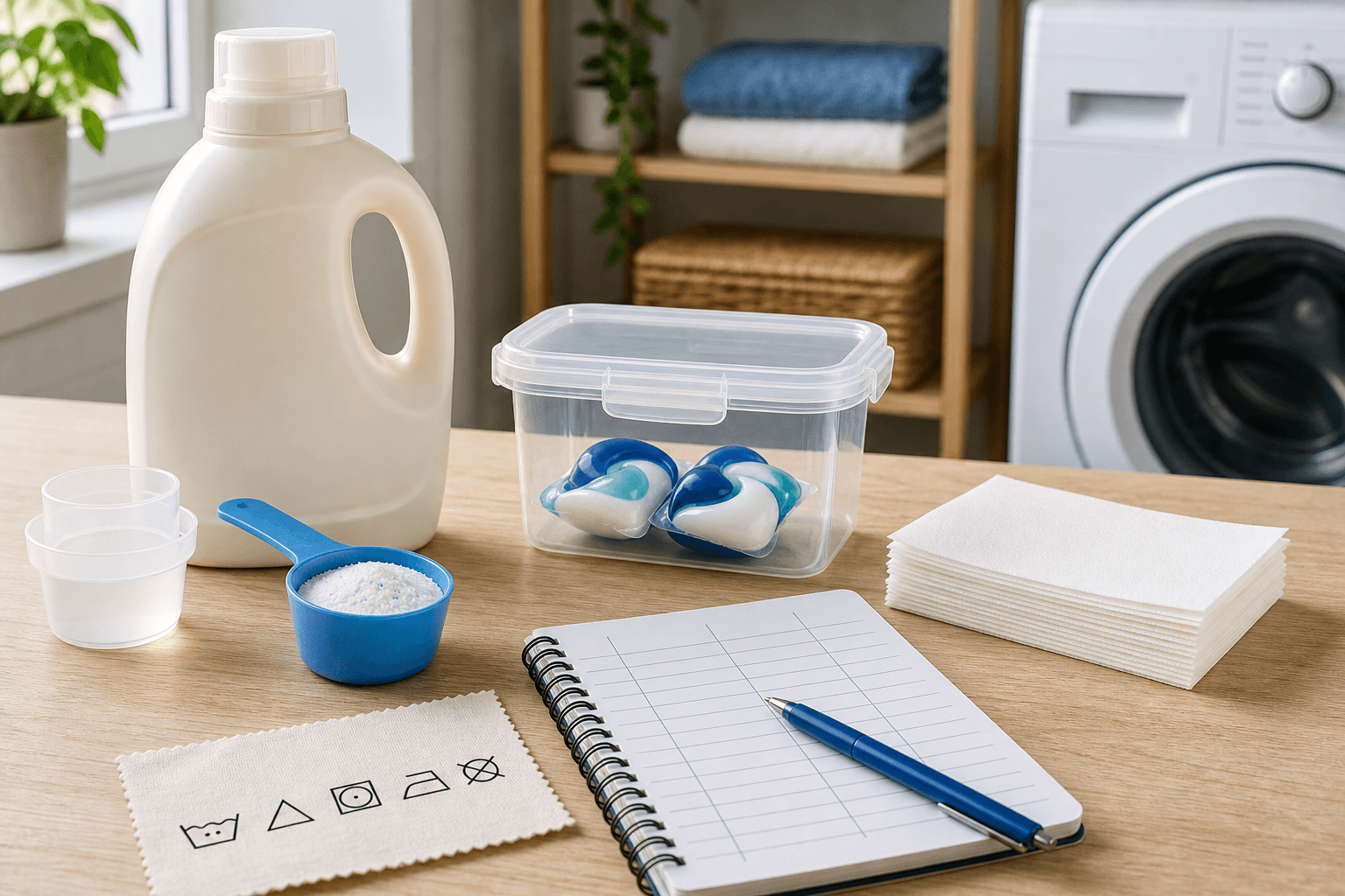Unbranded liquid, powder, packet, and sheet detergent formats arranged for comparison