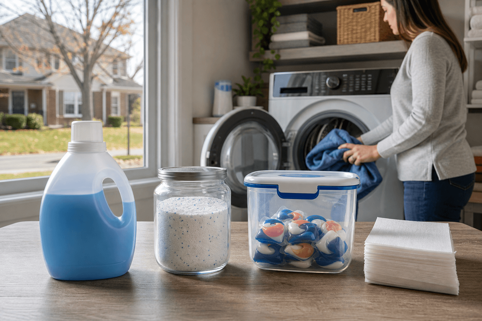 Liquid, powder, packet, and sheet detergent formats