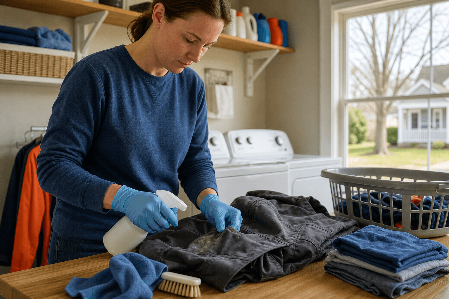 Pretreating a stain on work clothes before washing