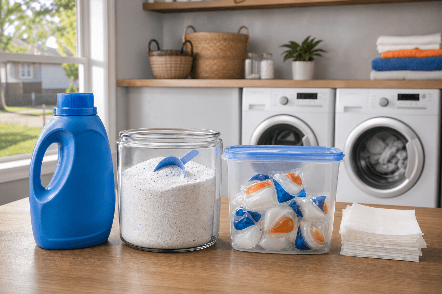 Liquid, powder, packet, and sheet detergent formats