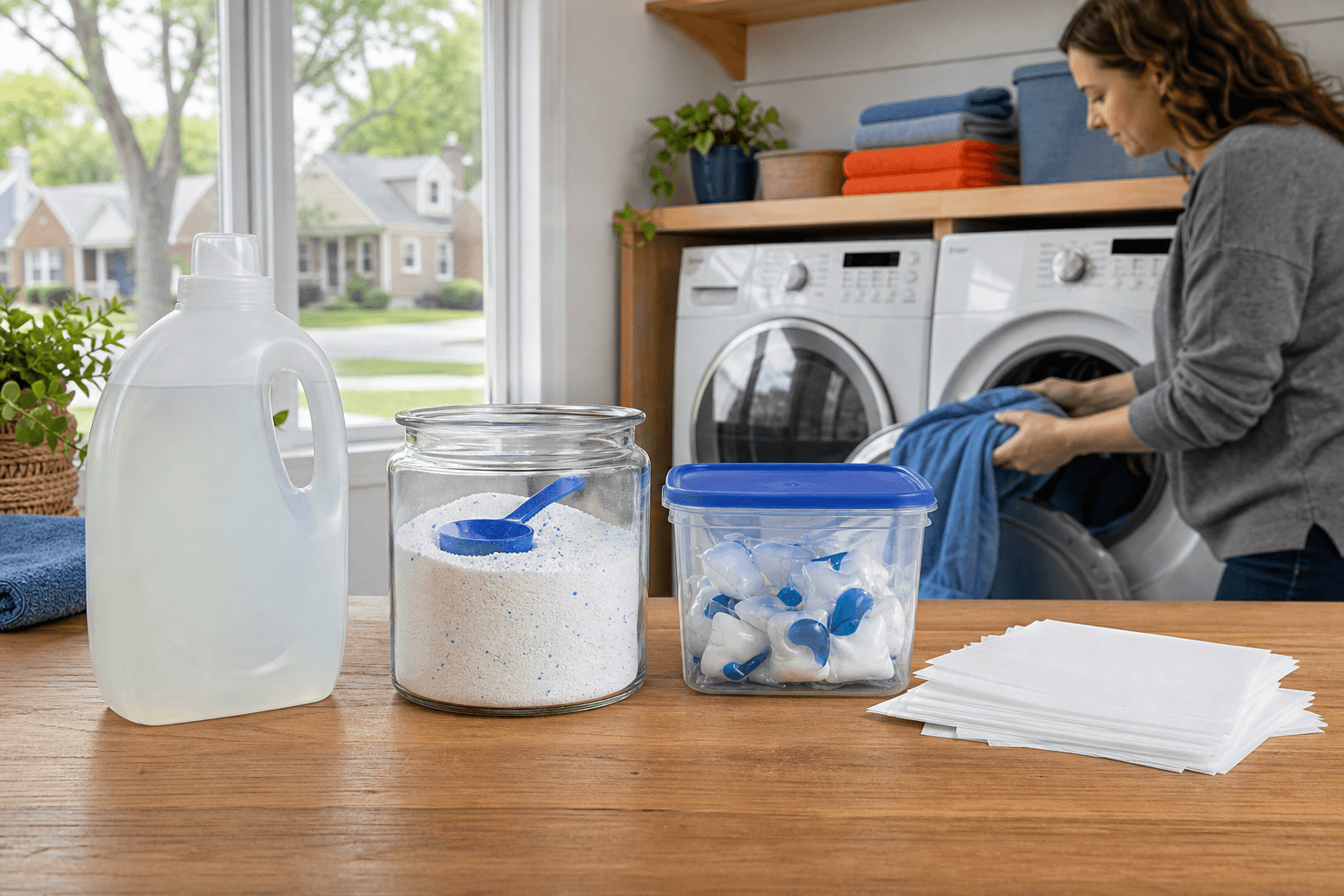 Liquid, powder, packet, and sheet detergent formats