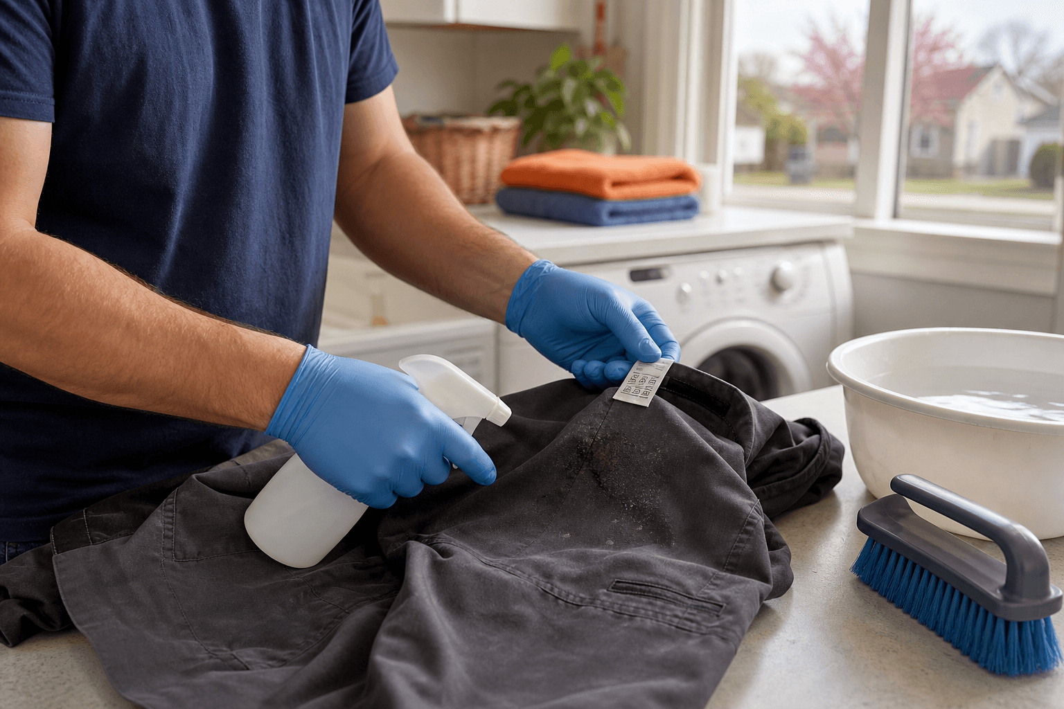Pretreating a stain on work clothes before washing