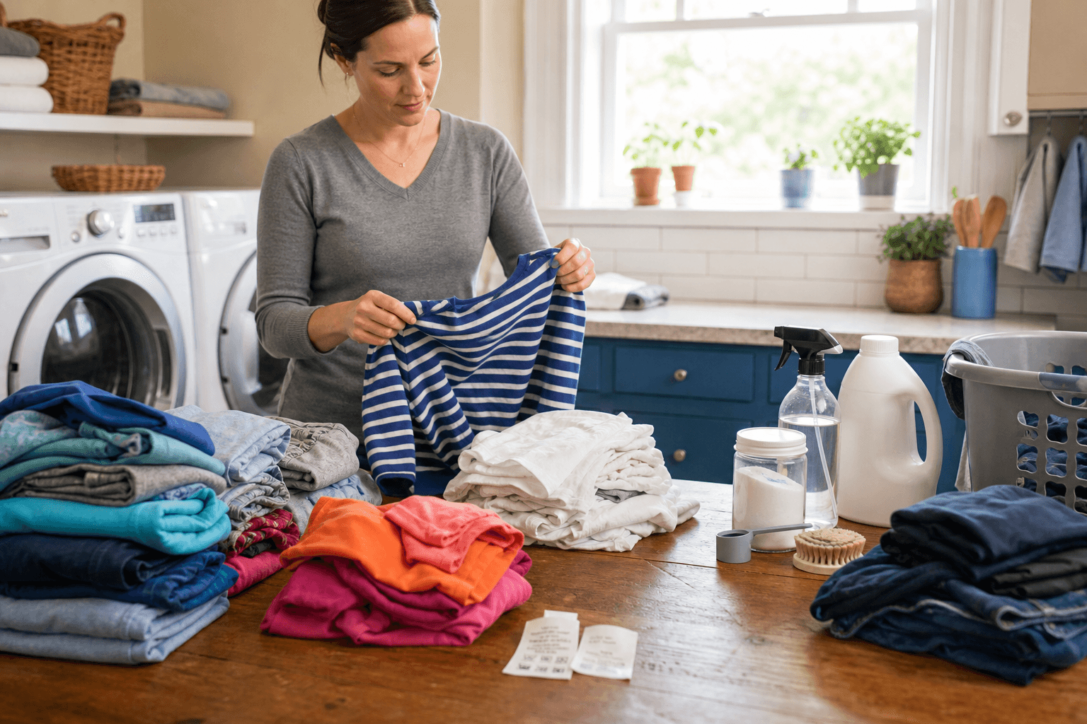 Children's clothes sorted before washing