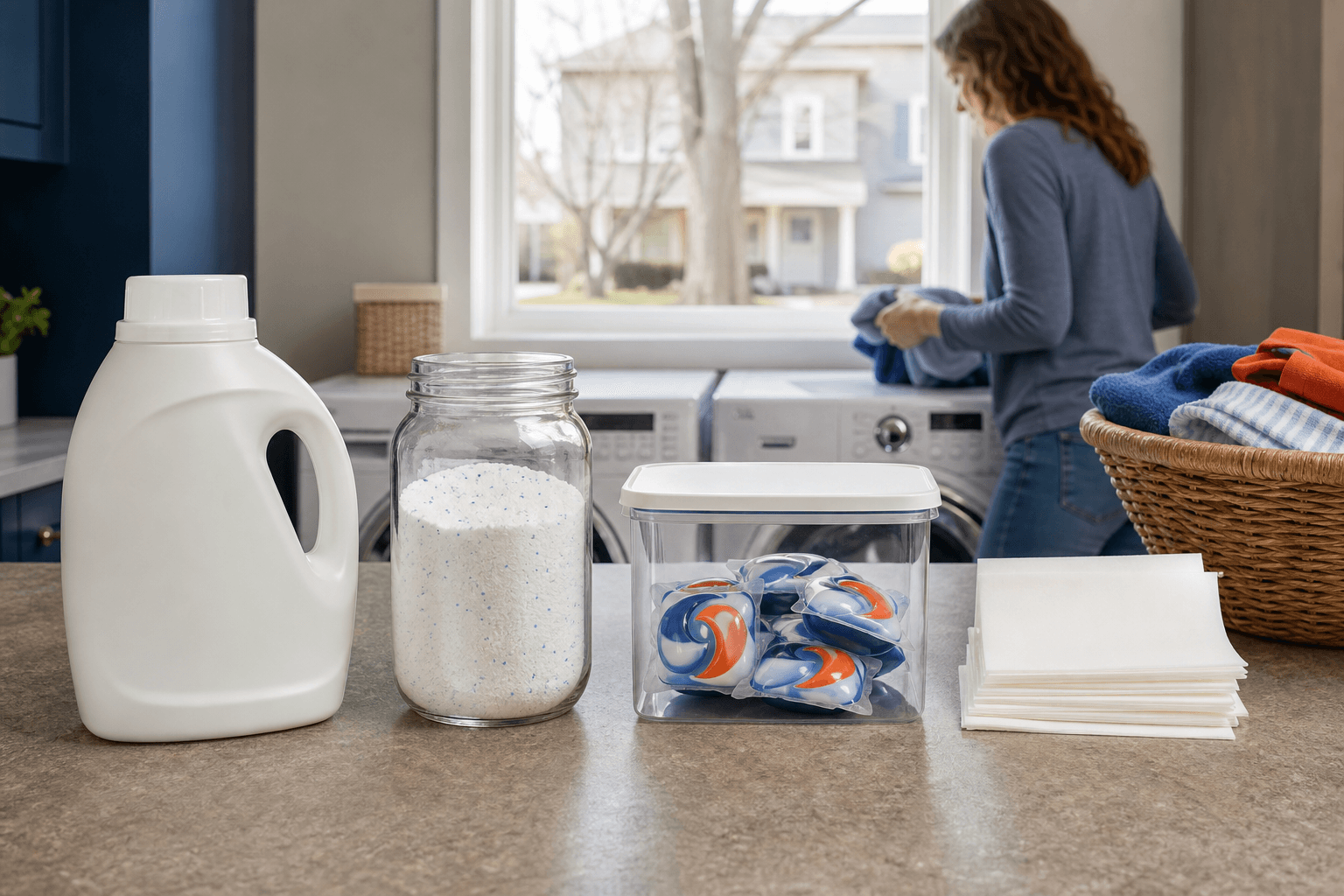 Liquid, powder, packet, and sheet detergent formats