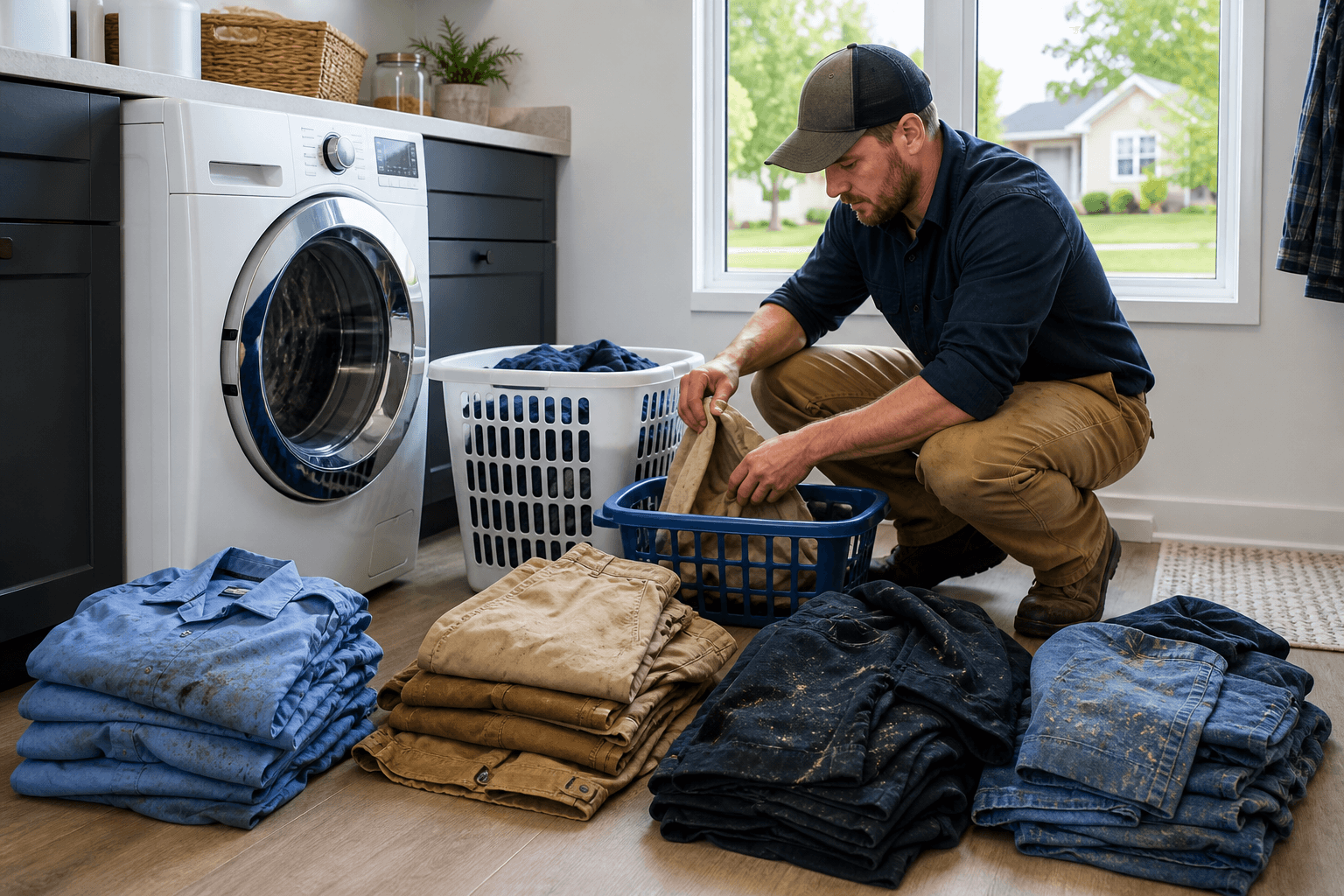 Work clothes sorted before washing