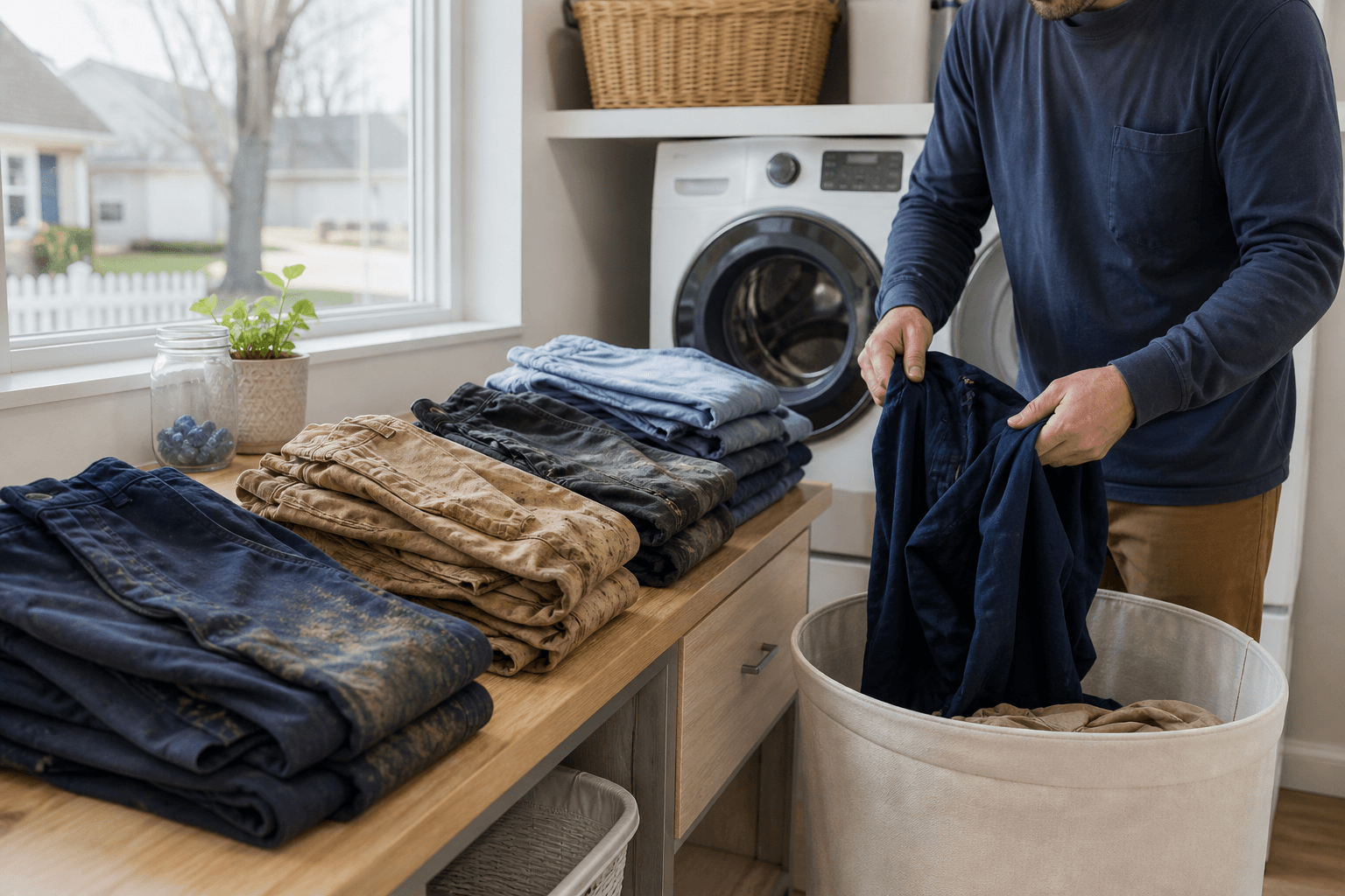 Work clothes sorted before washing