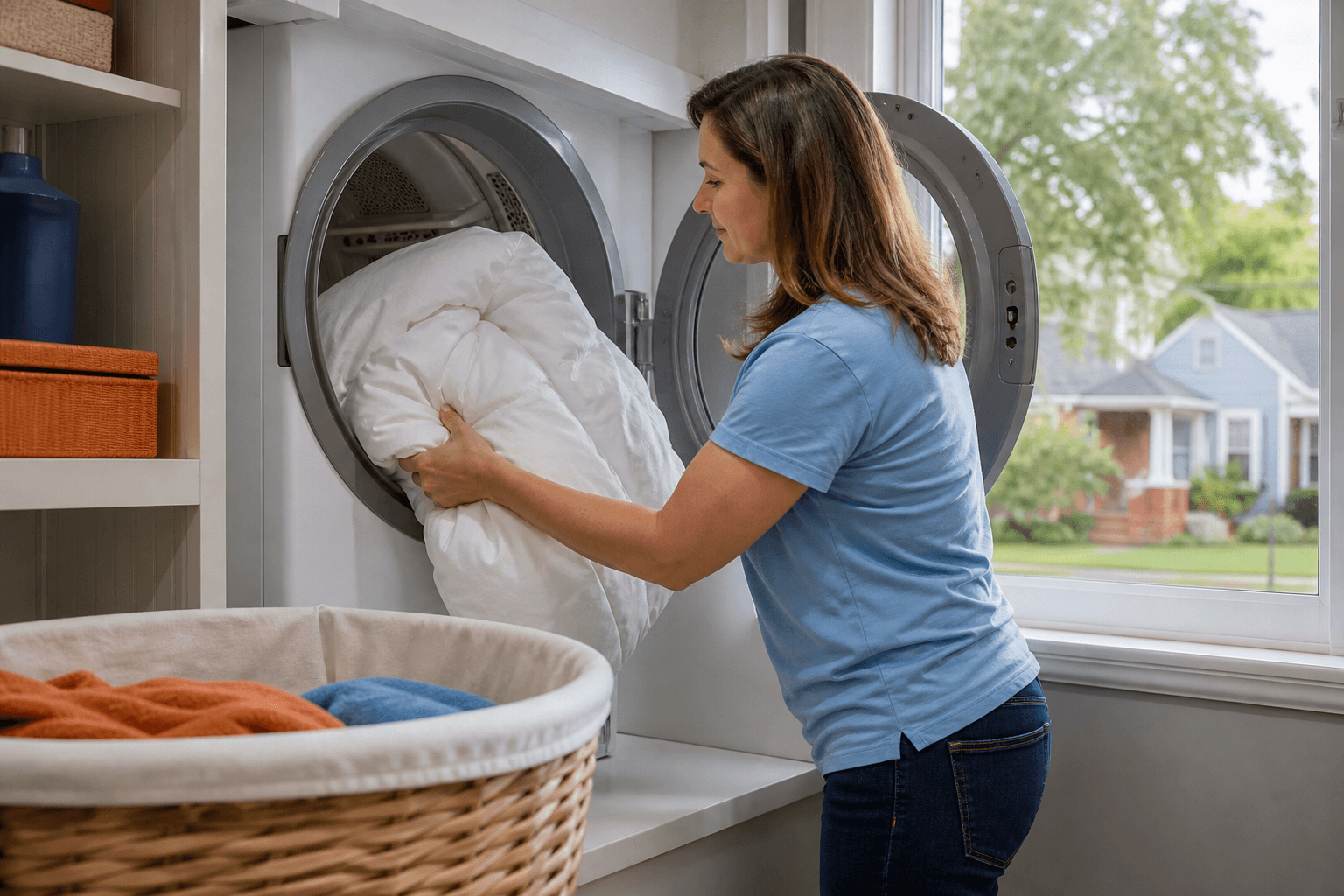 Bulky bedding drying with room to tumble