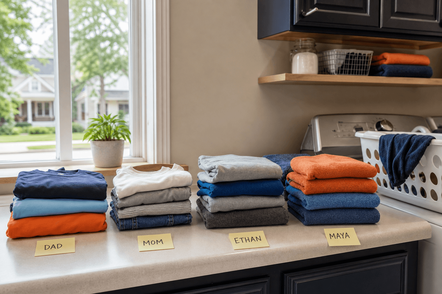 Finished laundry organized after washing and folding