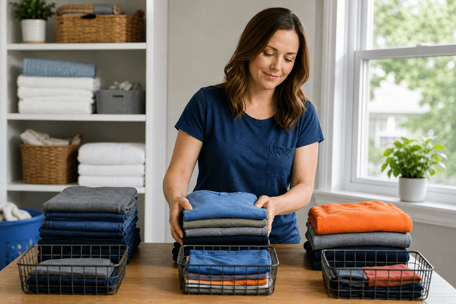 Finished laundry organized after washing and folding