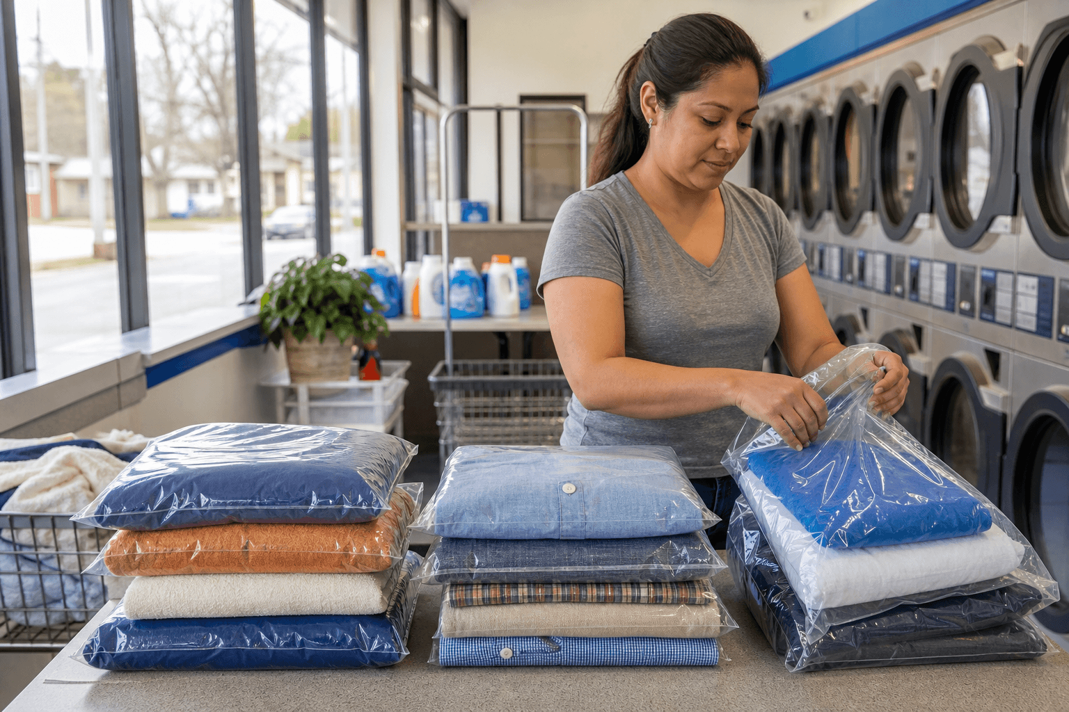 Folded laundry ready for in-store customer collection