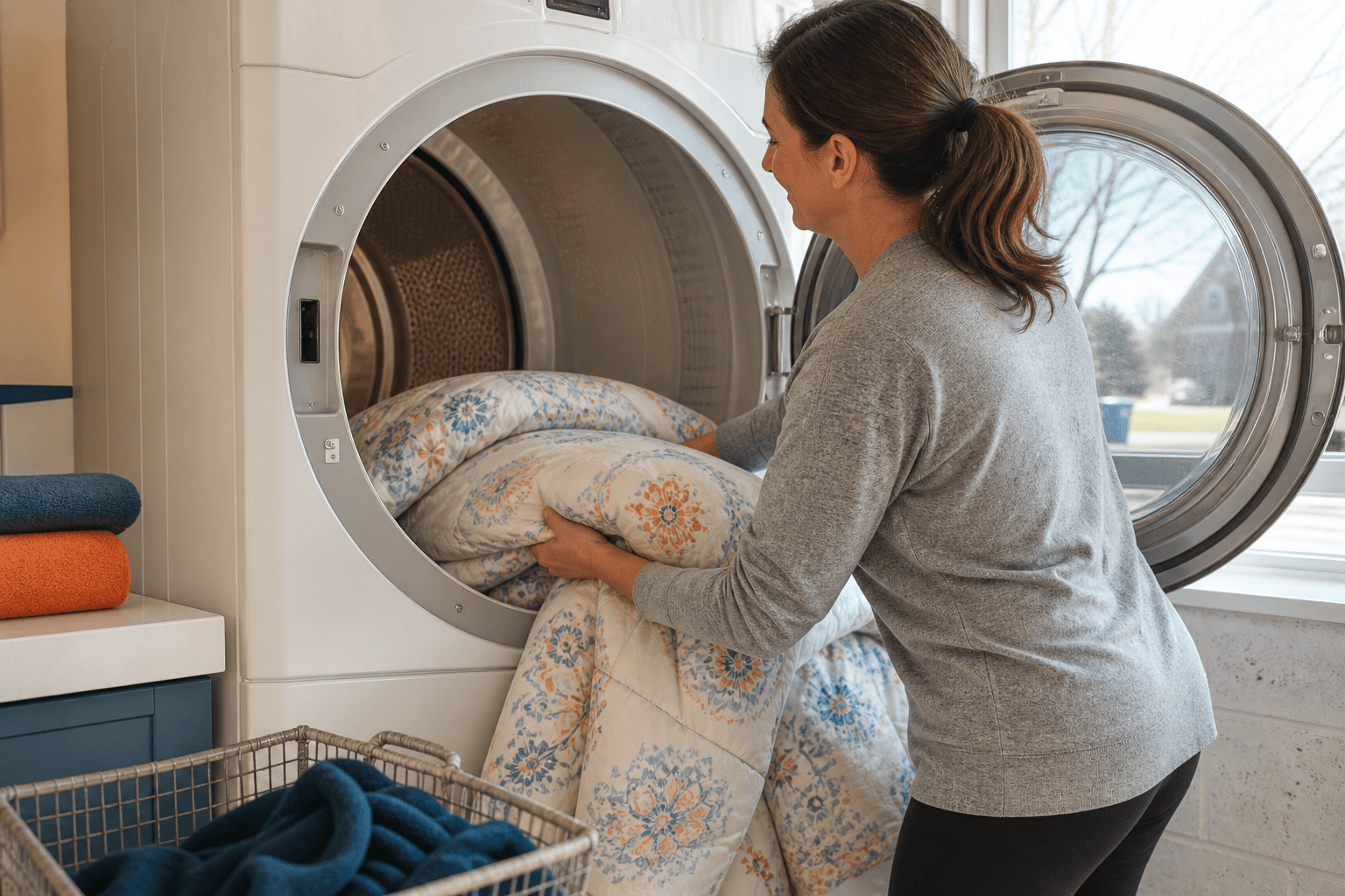 Bulky bedding drying with room to tumble