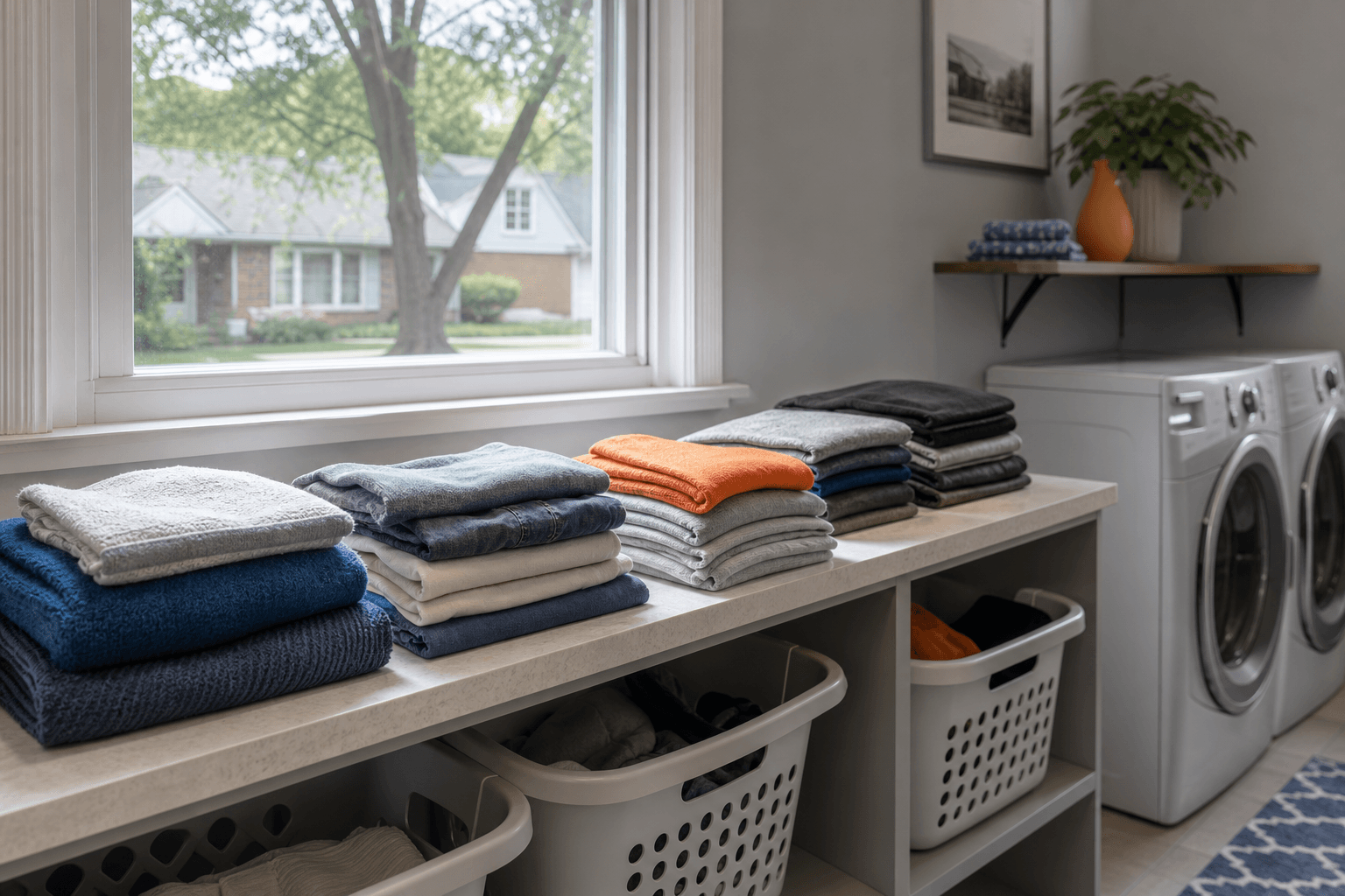 Finished laundry organized after washing and folding