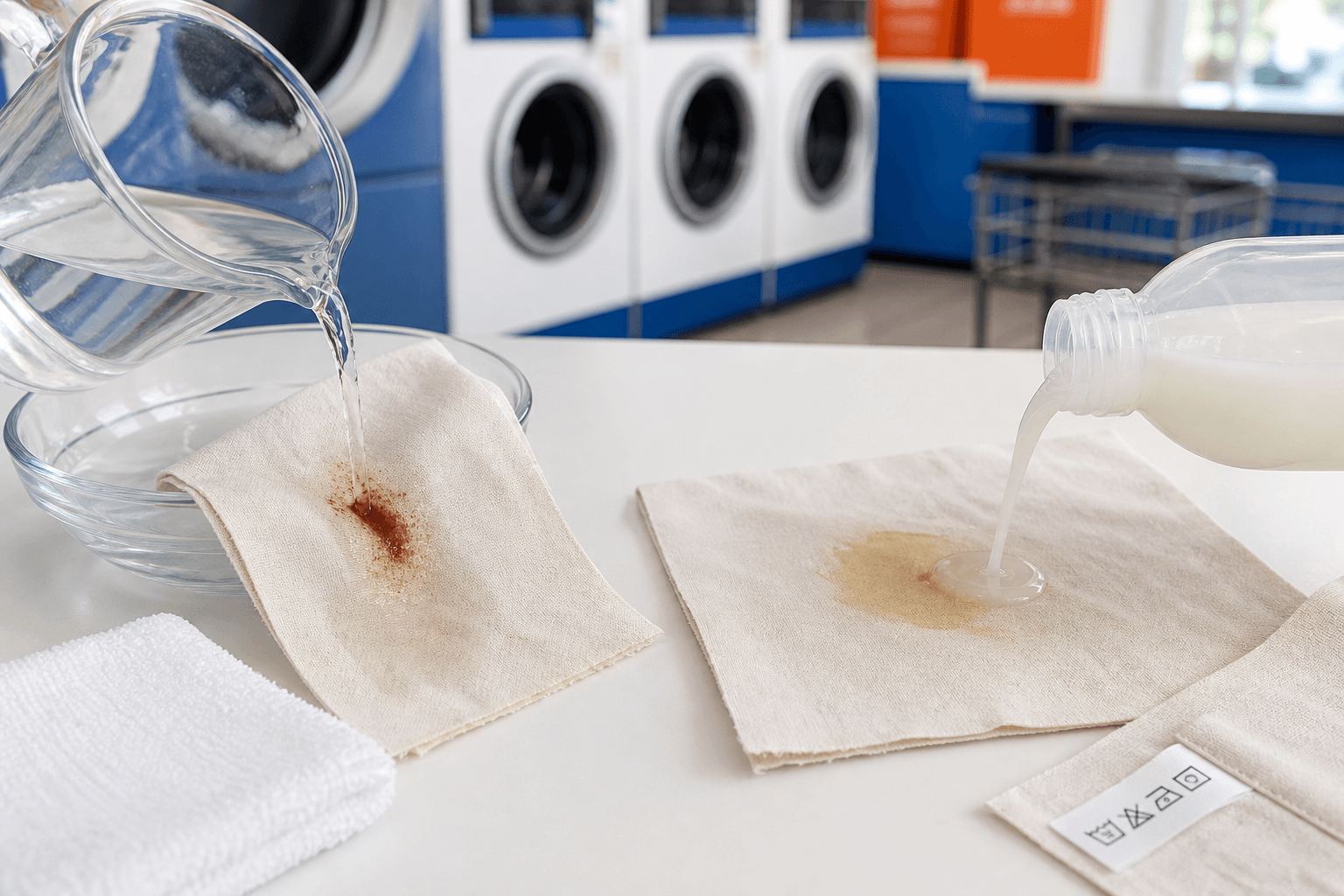 Cool-water and laundry-detergent pretreatment for old blood and grease stains on washable fabric